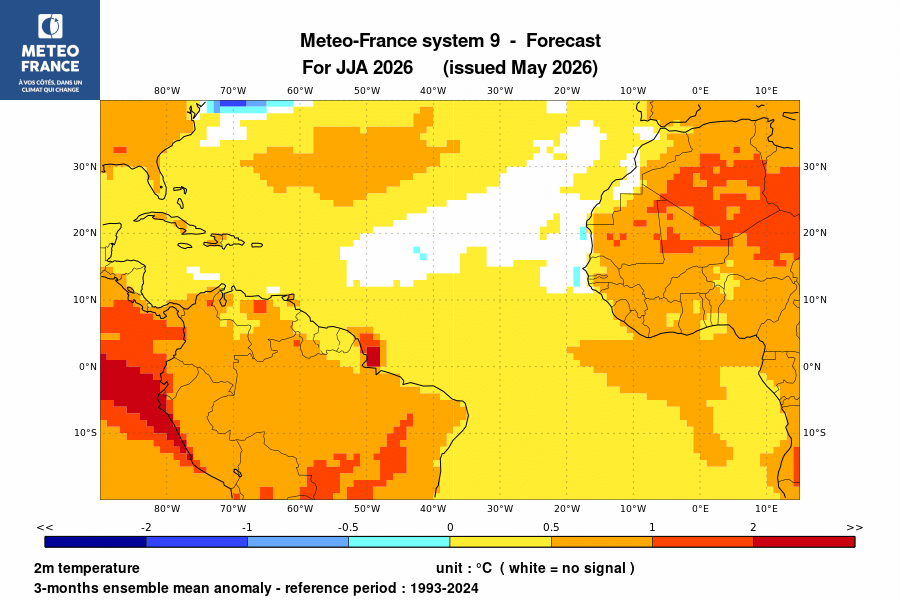 Probabilité de l'anomalie de température à 2 m pour le trimestre