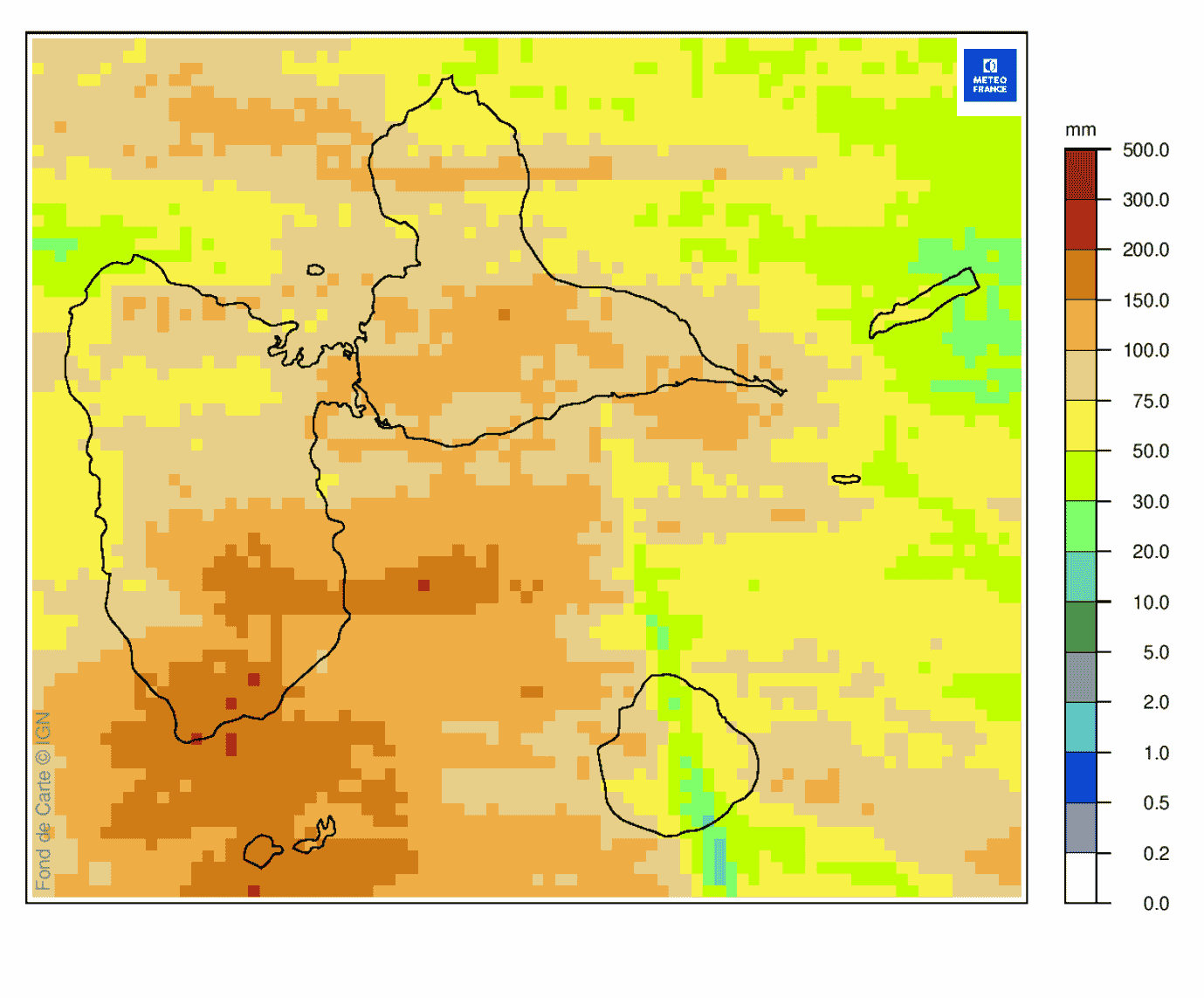 Lame d'eau radar antillope du 26 septembre à 18h locales - cumul sur 18h 