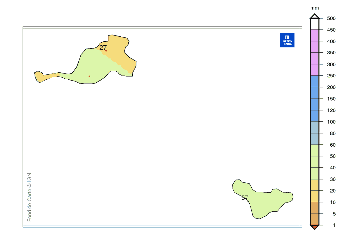Précipitations mensuelles aux Îles du Nord