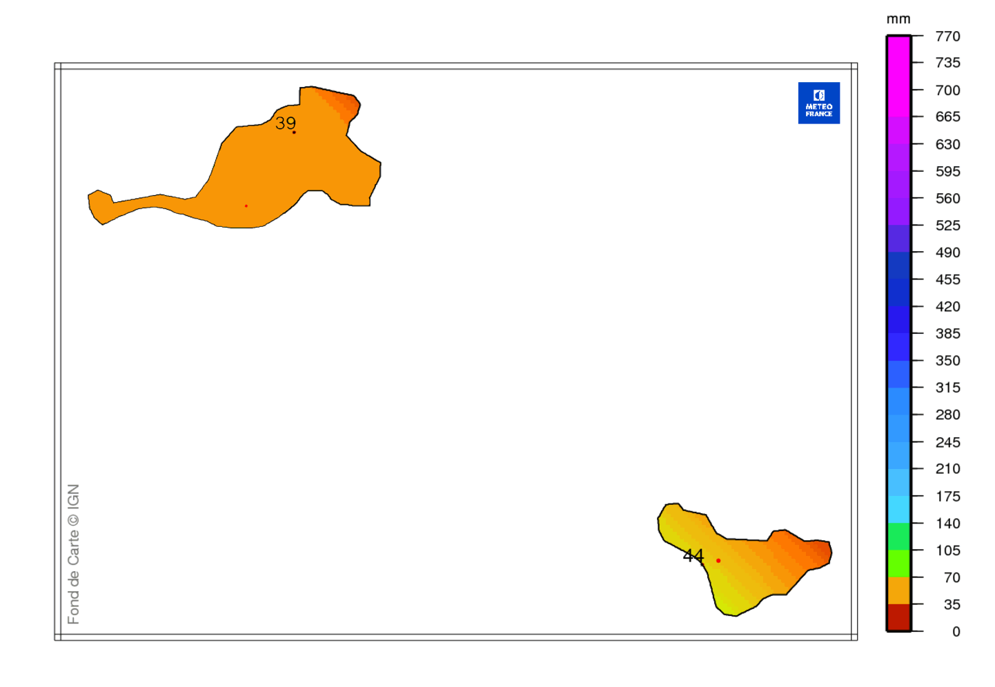 Précipitations mensuelles aux Îles du Nord 