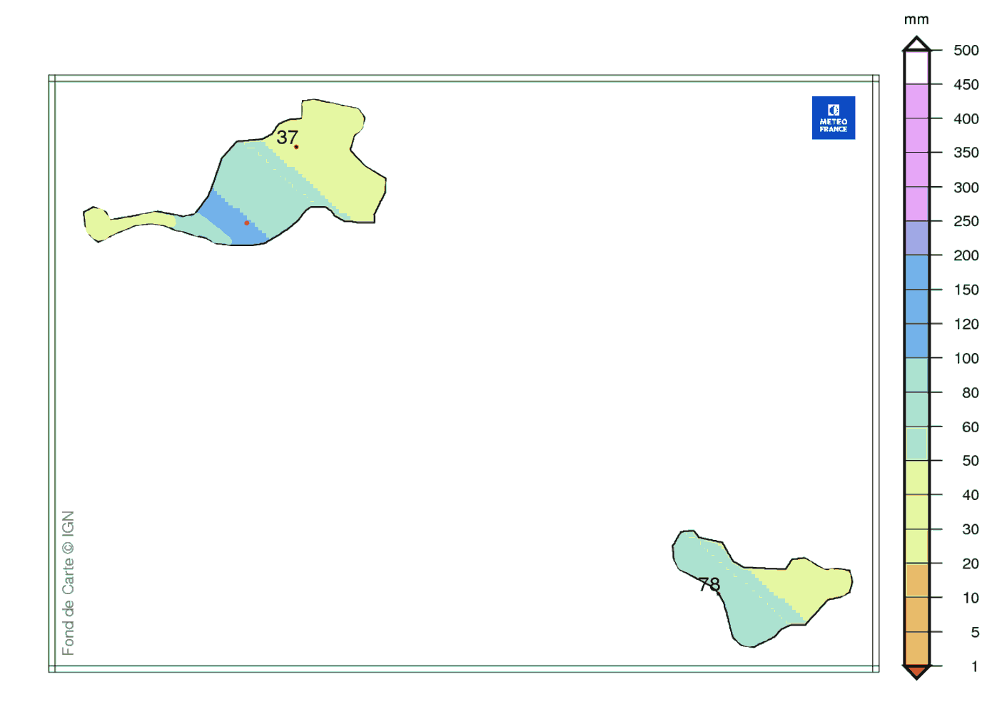 Précipitations mensuelles aux Îles du Nord 