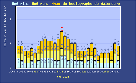 Hauteurs maximales quotidiennes de la mer à Malendure 