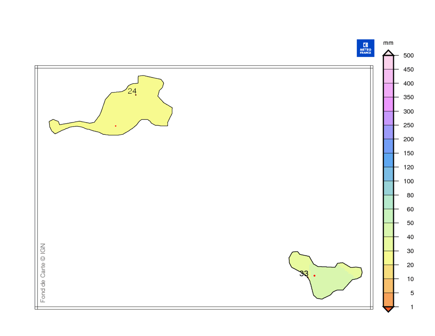 Précipitations mensuelles aux Îles du Nord 