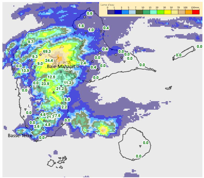 Lame d'eau radar sur 1 h entre 14 et 15h locales