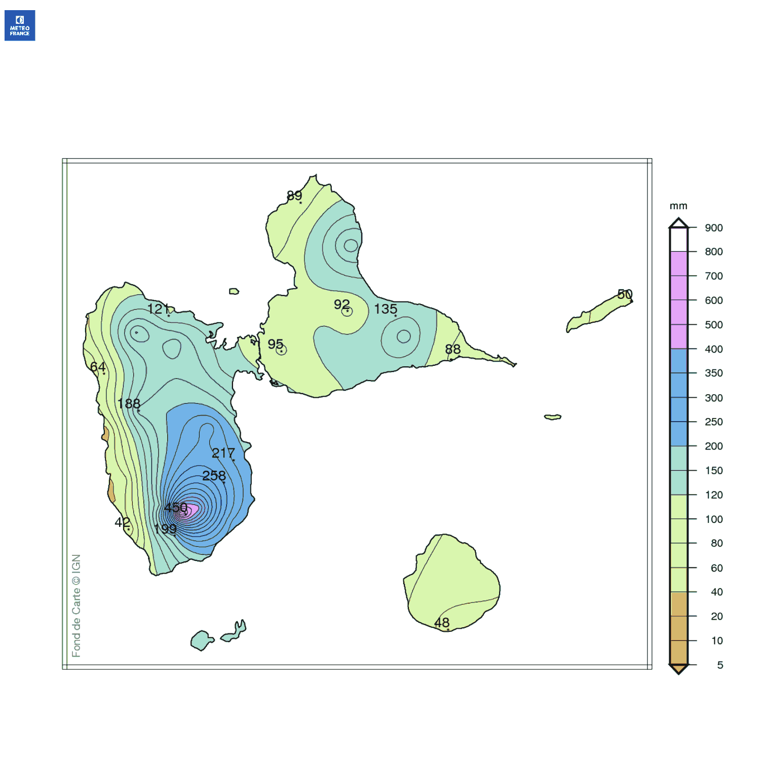 Précipitations mensuelles en Guadeloupe