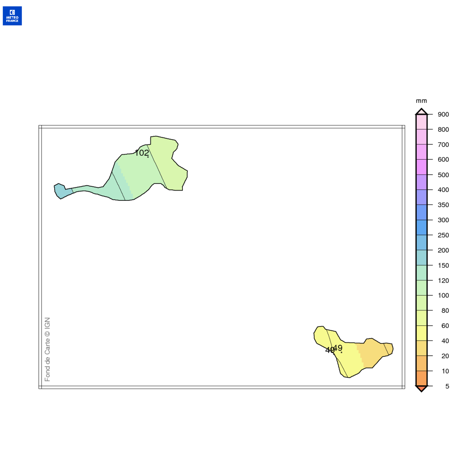 Précipitations mensuelles aux Îles du Nord