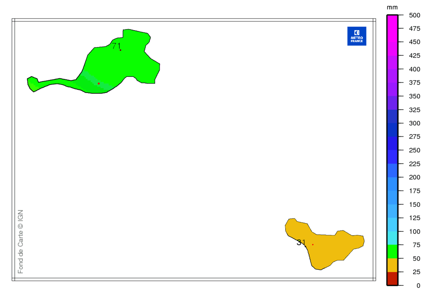 Précipitations mensuelles aux Îles du Nord 