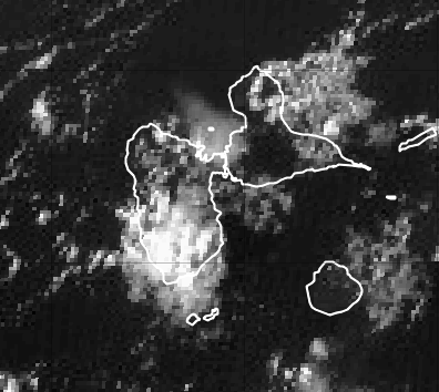 Masse nuageuse sur le sud-ouest de  Basse-Terre