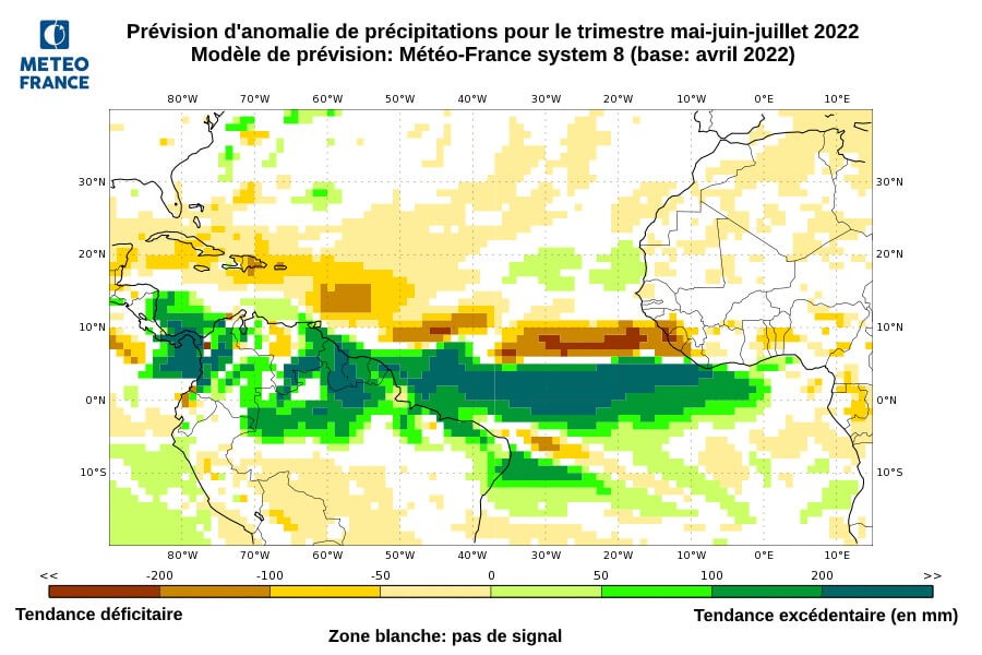 Anomalie de précipitations MJJ 2022