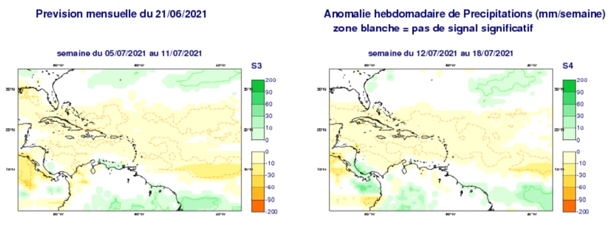 Prévision anomalie de précipitation juillet 2021