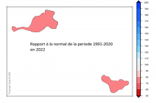 Carte du rapport à la normale 1991-2020 pour 2022 des Îles du Nord