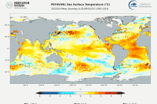 anomalies globales des températures de surface de l'océan du trimestre FMA 2024