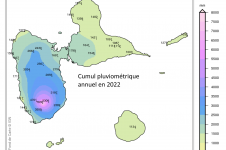 Carte de la pluviométrie annuelle en 2022 en Guadeloupe