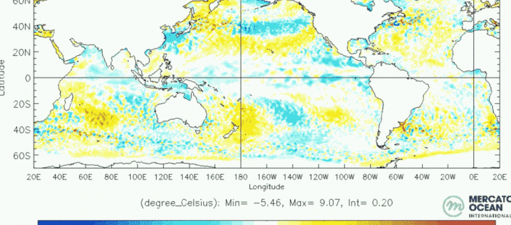 Evolution des anomalies de température de la mer entre octobre et novembre 2021