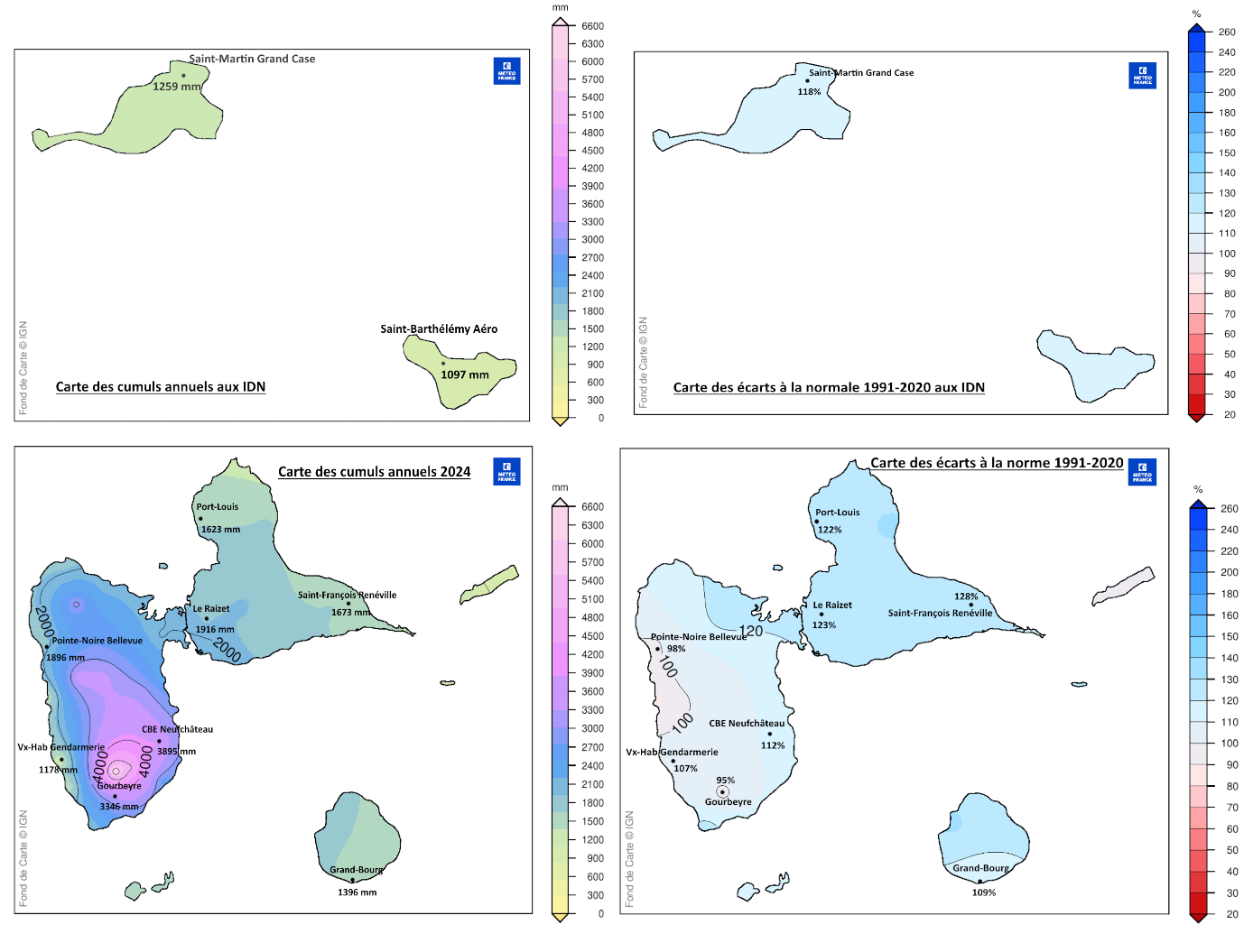 Carte des cumuls pluviométriques en 2024 