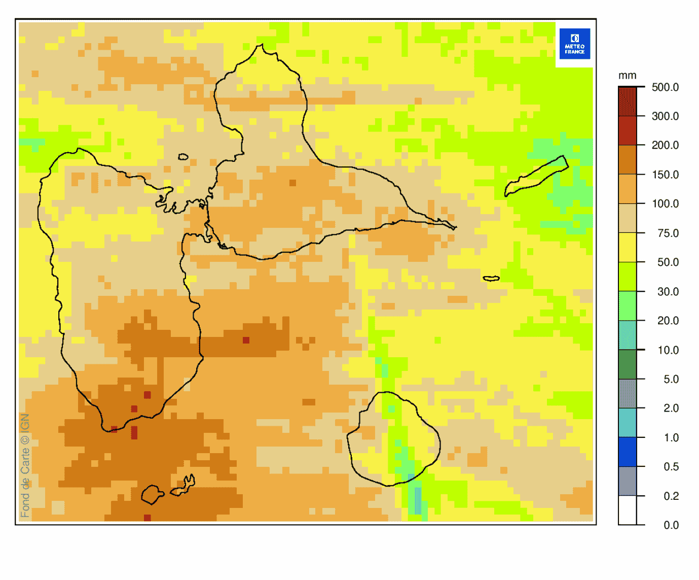 Lame d'eau radar antillope du 26 octobre à 18h locales - cumul sur 18h 