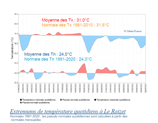 Extremums de température quotidienne à Le Raizet 